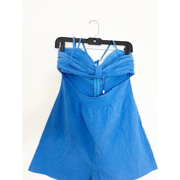NWT SNDYS X Revolve Boat Linen Romper Size Medium Blue Cut Out Lightweight - Picture 4 of 11